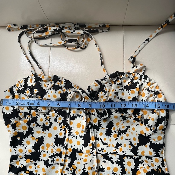 Y2K Style Dress with Shoulder Ties | Black/Yellow/White | Small - Picture 9 of 11